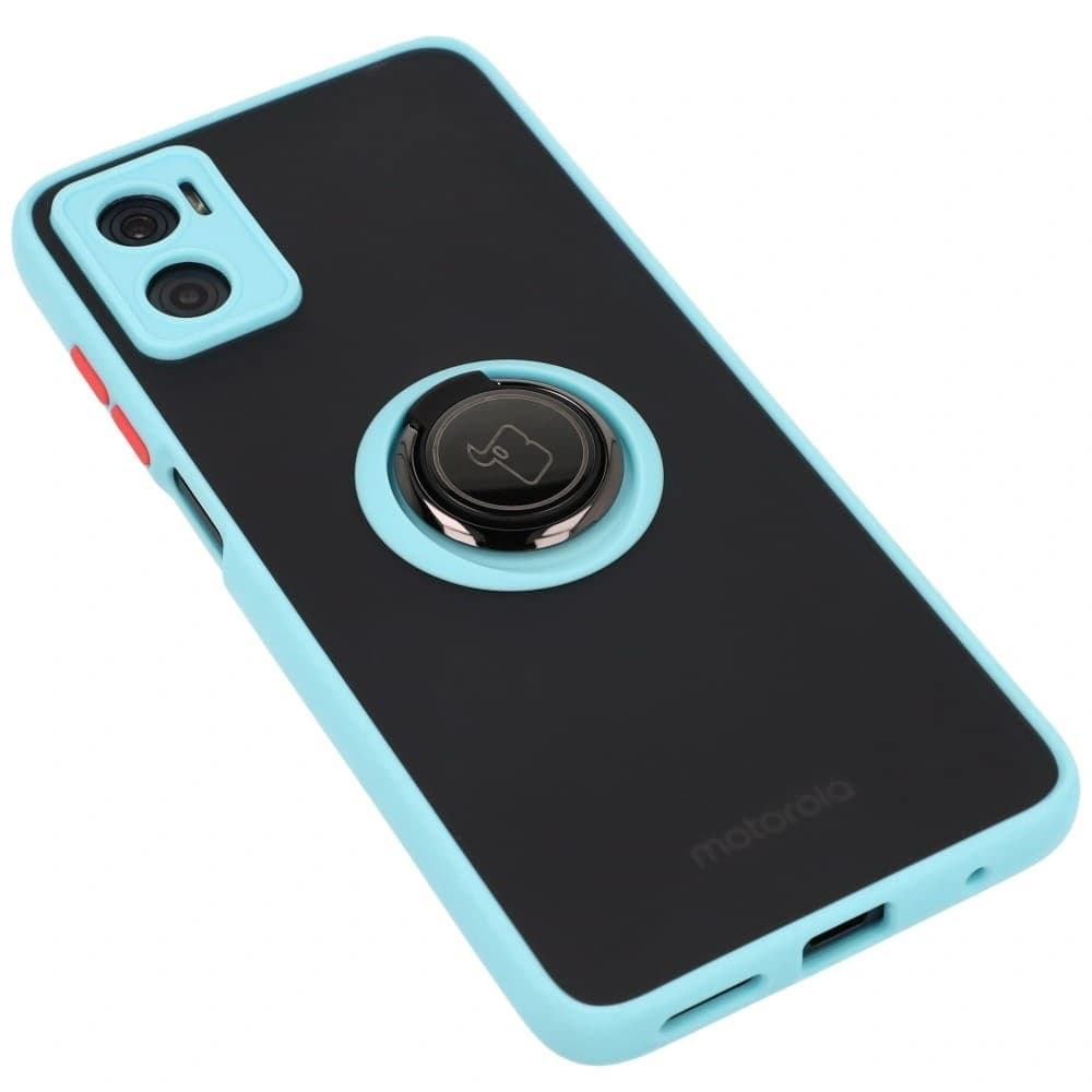 Bizon Case Hybrid Ring Motorola Moto E22 / E22i rauchig mit einem hellblauen Rahmen - 4