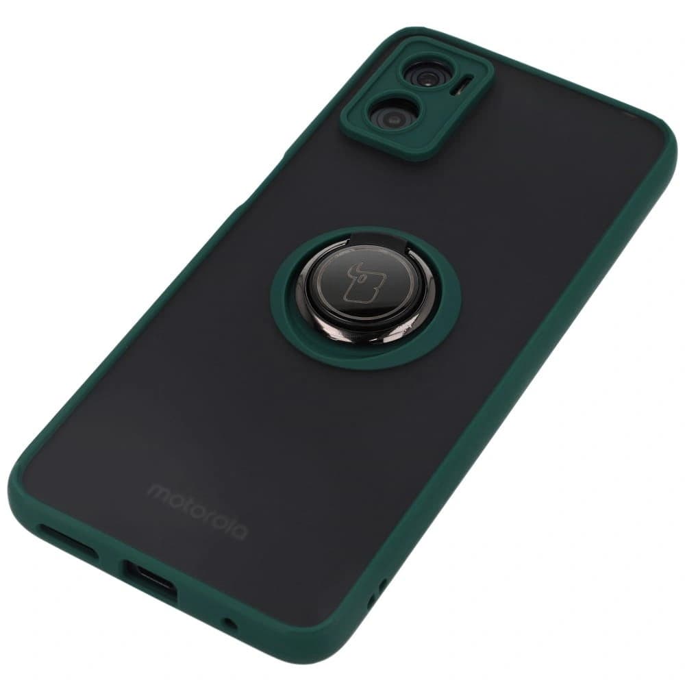Bizon Case Hybrid Ring Motorola Moto E22 / E22i rauchig mit einem dunkelgrünen Rahmen - 3