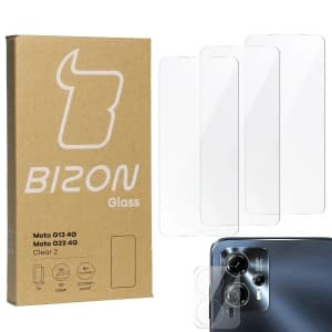 3x Szkło na ekran + szkło na aparat BIZON Clear 2 do Moto G13/G23 4G