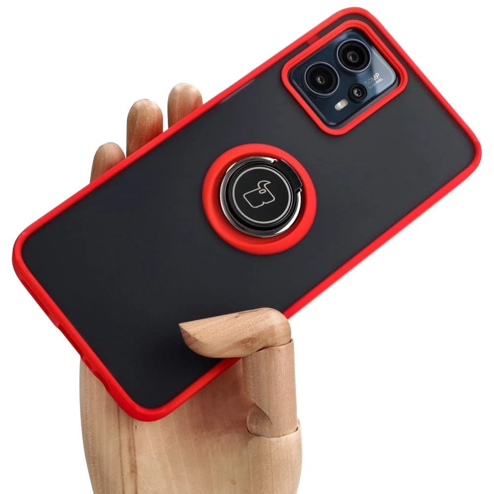 Etui s úchopem na prst Bizon Case Hybrid Ring pro Motorola Moto G13 / G23 / G53 5G kouřové s červeným rámečkem - 1