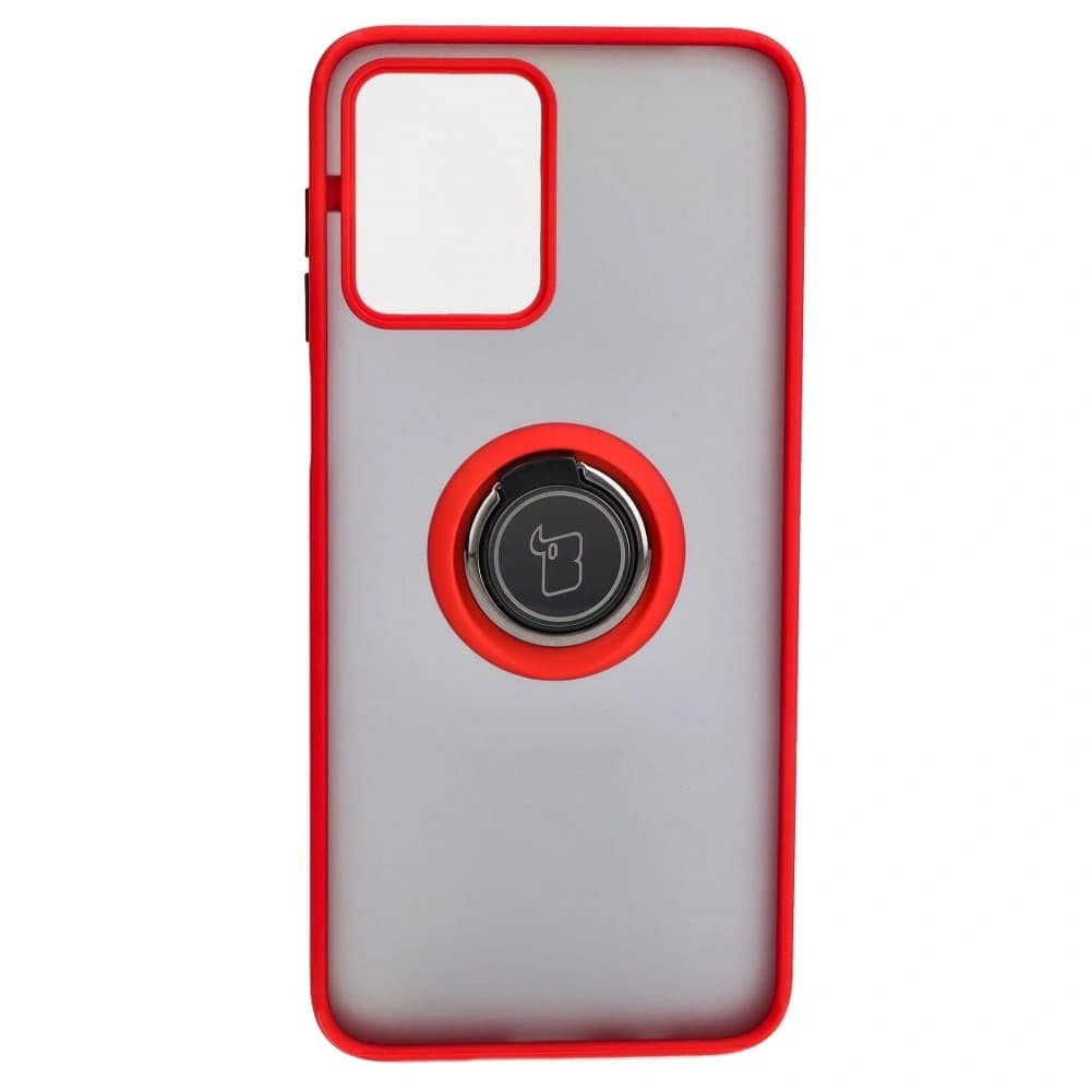 Etui s úchopem na prst Bizon Case Hybrid Ring pro Motorola Moto G13 / G23 / G53 5G kouřové s červeným rámečkem - 2