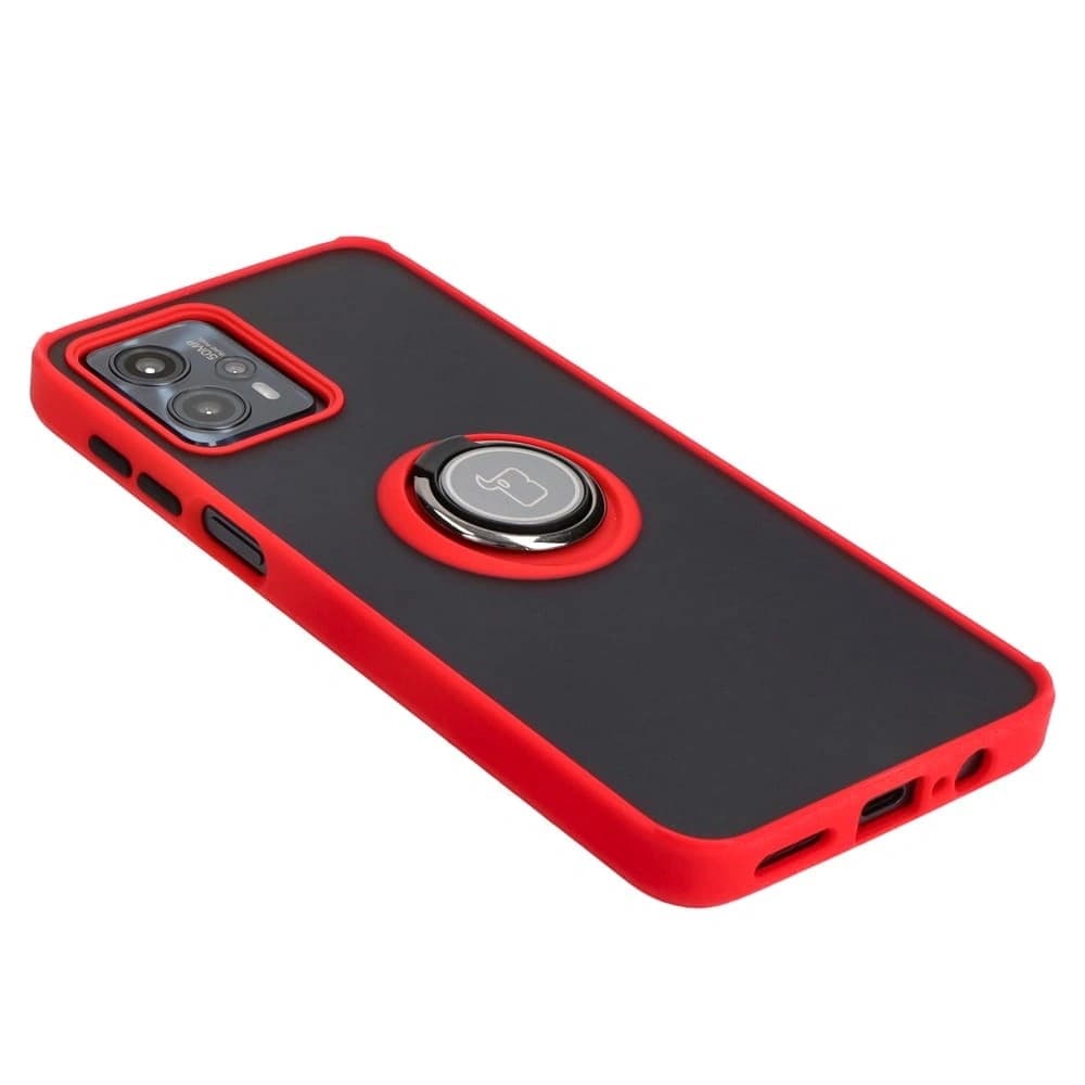 Etui s úchopem na prst Bizon Case Hybrid Ring pro Motorola Moto G13 / G23 / G53 5G kouřové s červeným rámečkem - 4