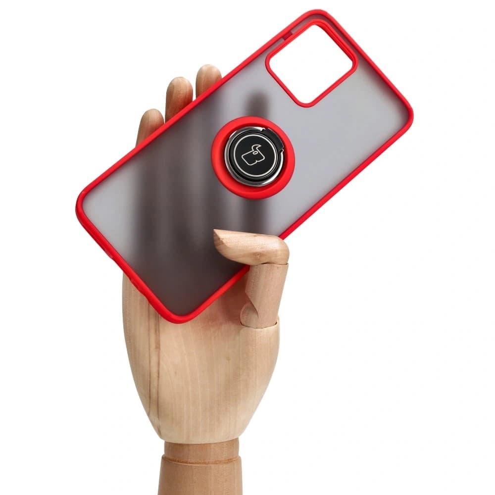 Etui s úchopem na prst Bizon Case Hybrid Ring pro Motorola Moto G13 / G23 / G53 5G kouřové s červeným rámečkem - 6