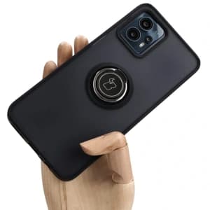 Etui z uchwytem na palec Bizon Case Hybrid Ring do Motorola Moto G13 / G23 / G53 5G przydymione z czarną ramką