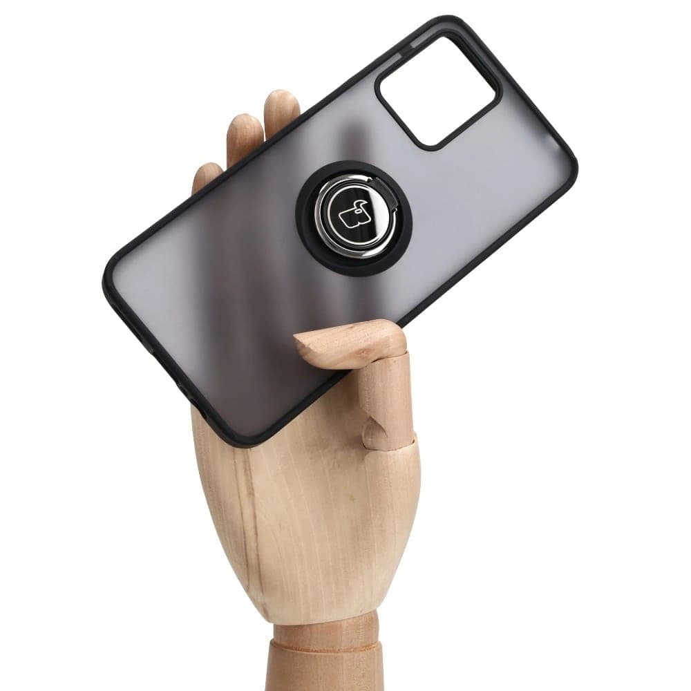 Etui z uchwytem na palec Bizon Case Hybrid Ring do Motorola Moto G13 / G23 / G53 5G przydymione z czarną ramką - 6