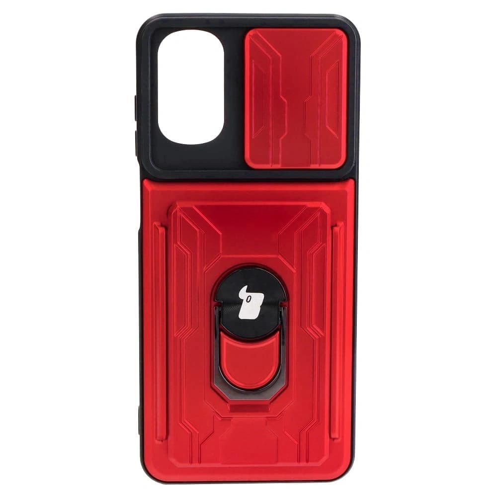 Bizon Case Camshield Card Slot Ring Moto G22 roșu - 1