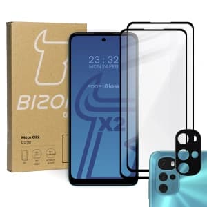 Bizon Glass Edge sticlă temperată - [2 PACHET] + protecție pentru lentile Motorola Moto G22 negru