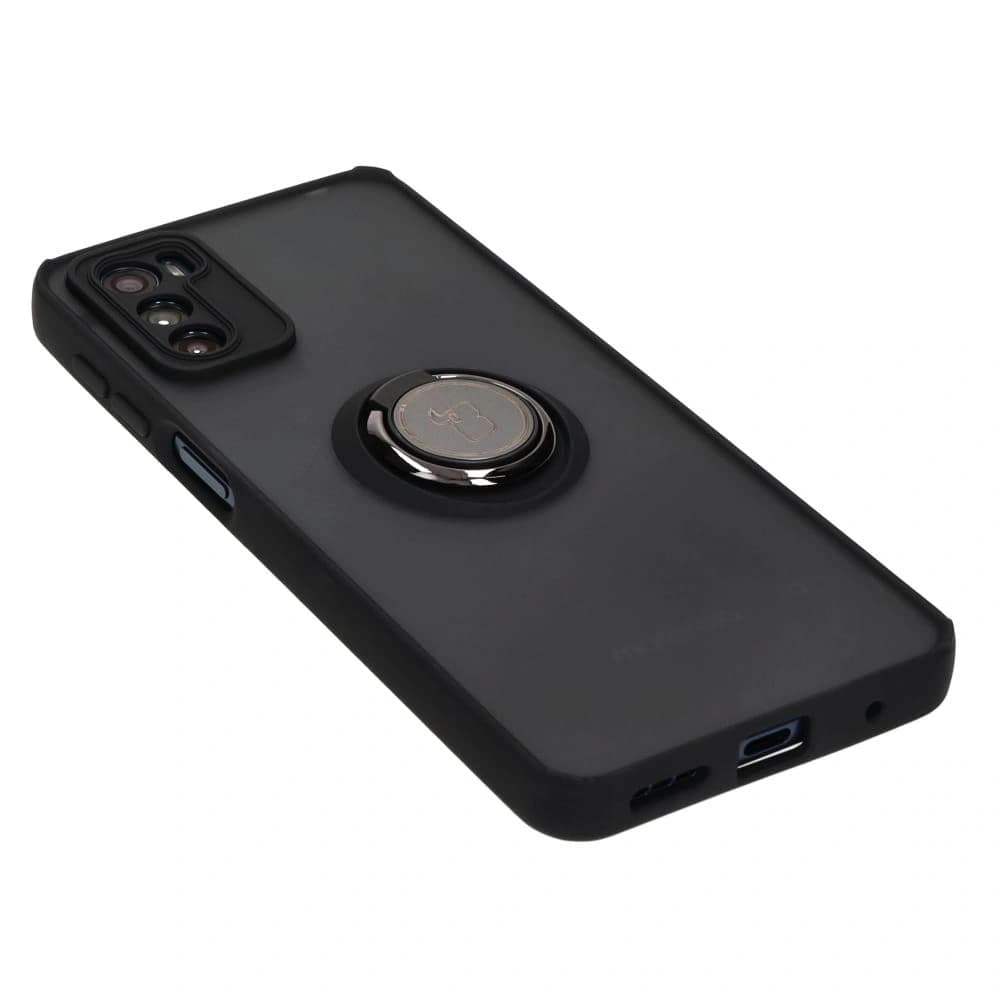 Etui s úchytem na prst Bizon Case Hybrid Ring pro Motorola Moto G42 kouřové s černým rámem - 4