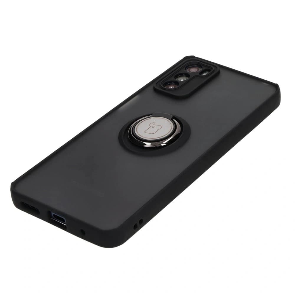Etui s úchytem na prst Bizon Case Hybrid Ring pro Motorola Moto G42 kouřové s černým rámem - 5