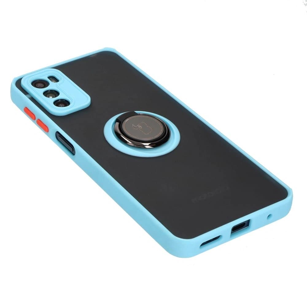 Bizon Case Hybrid Ring Motorola Moto G42 rauchig mit einem hellblauen Rahmen - 4