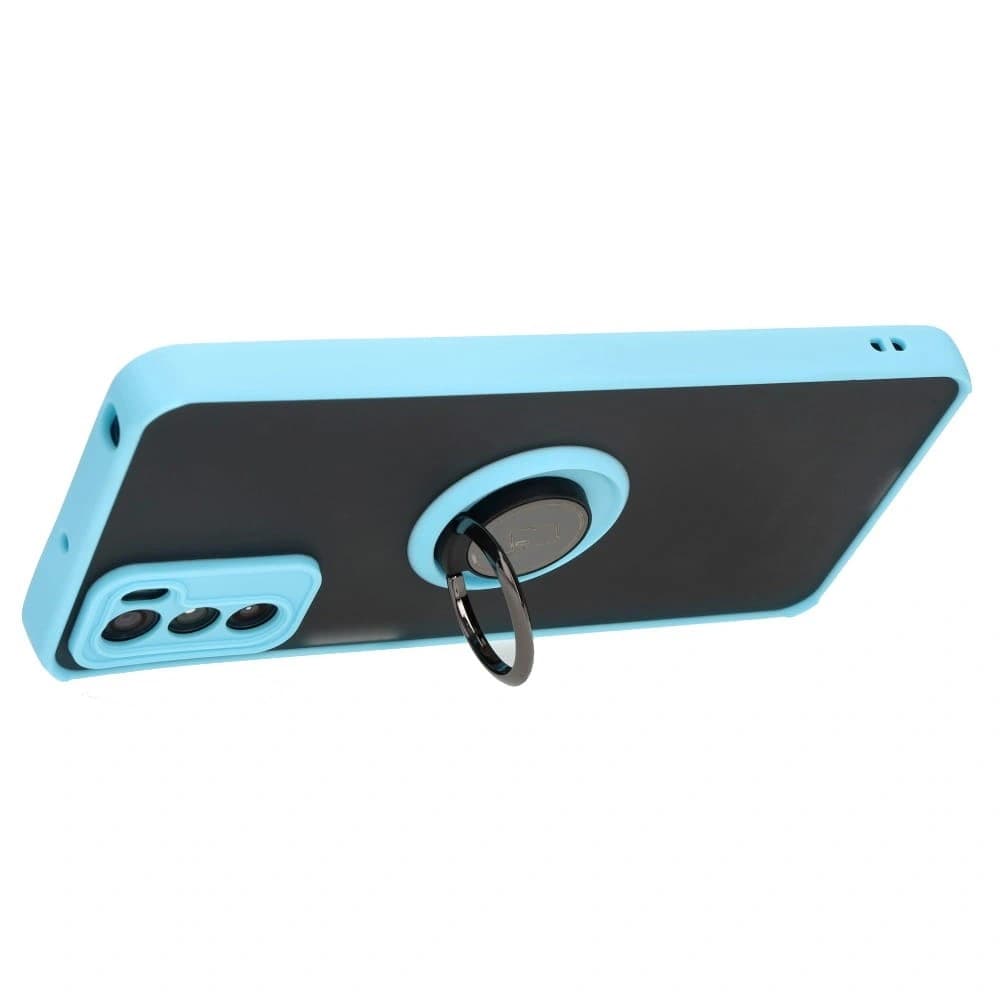 Bizon Case Hybrid Ring Motorola Moto G42 rauchig mit einem hellblauen Rahmen - 5