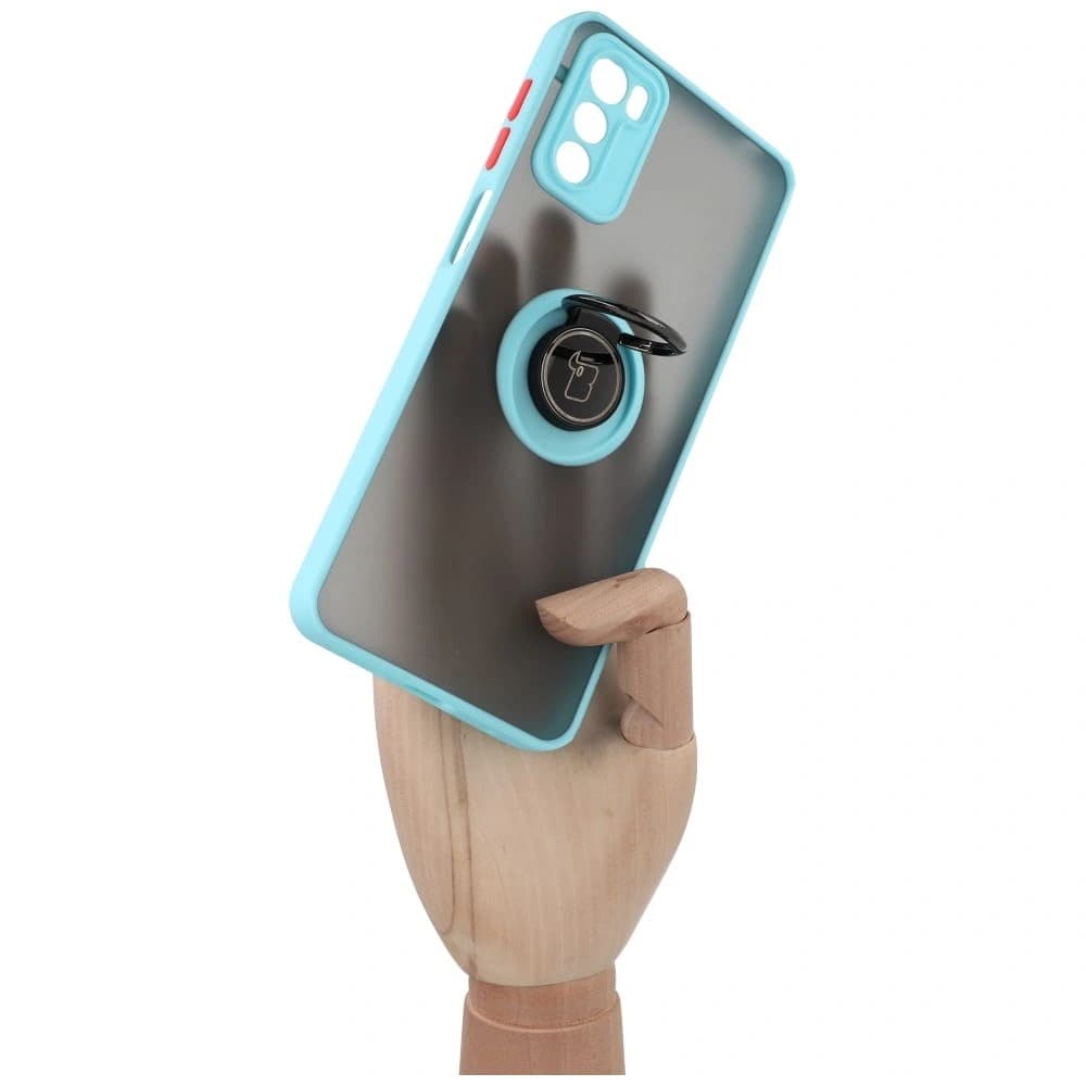 Bizon Case Hybrid Ring Motorola Moto G42 rauchig mit einem hellblauen Rahmen - 7