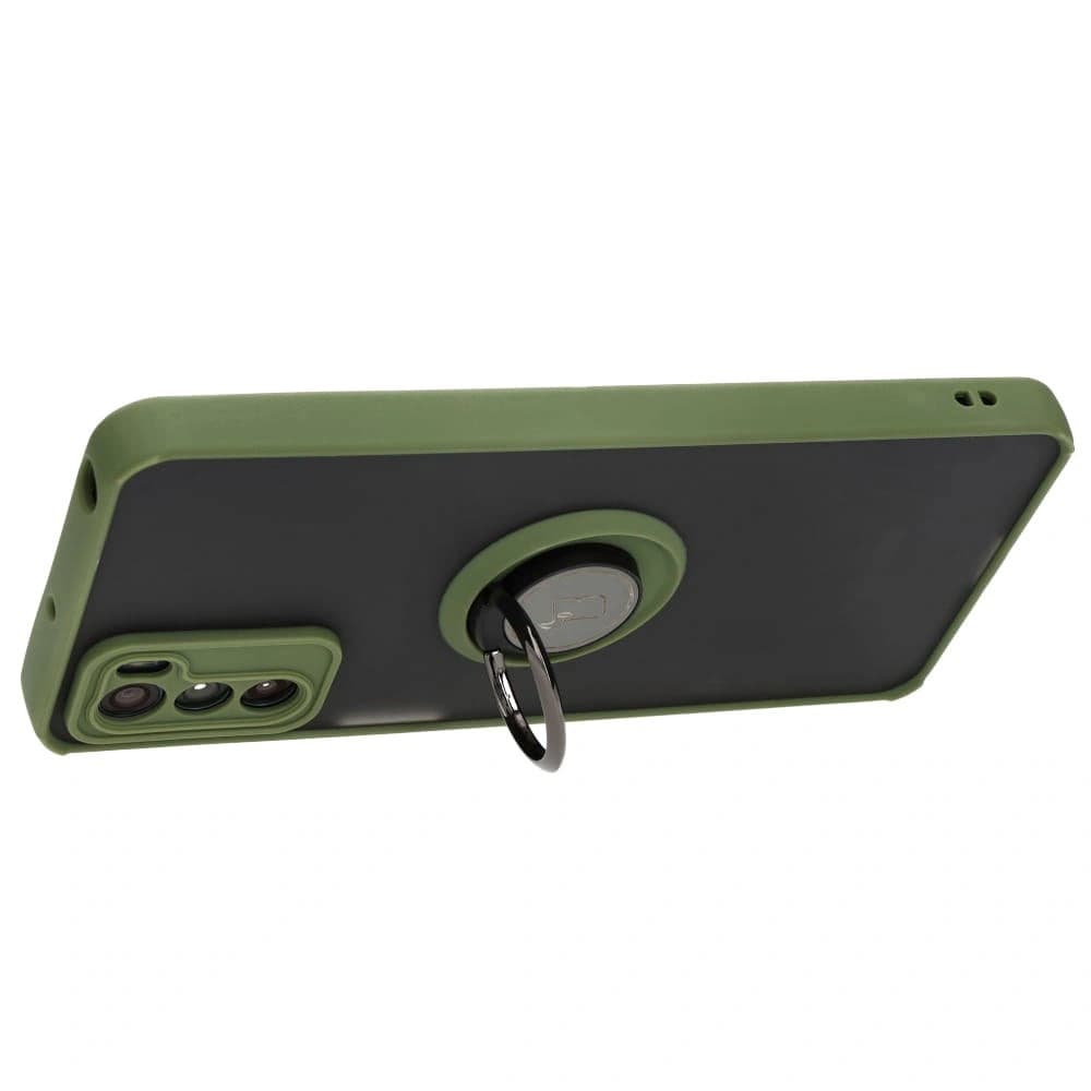 Etui s úchytem na prst Bizon Case Hybrid Ring pro Motorola Moto G42 kouřové se zeleným rámečkem - 5