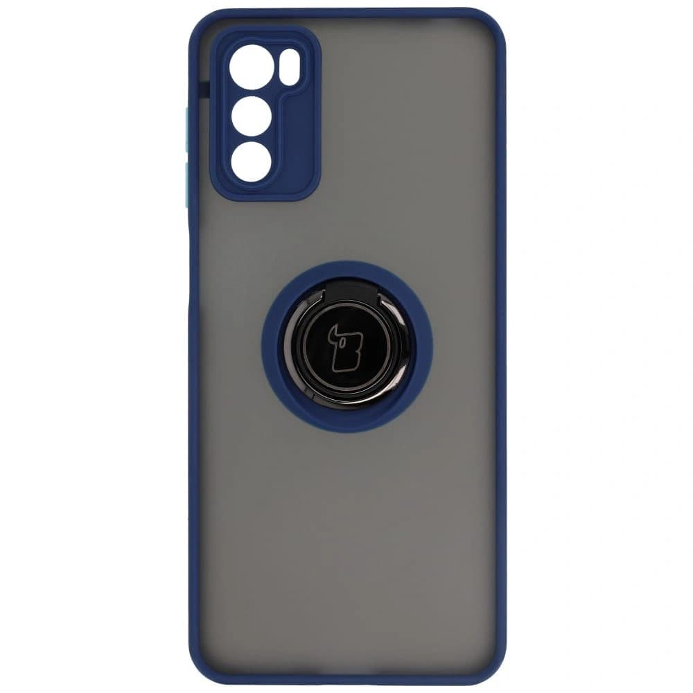 Etui s úchytem na prst Bizon Case Hybrid Ring pro Motorola Moto G42 kouřové s modrým rámečkem - 2