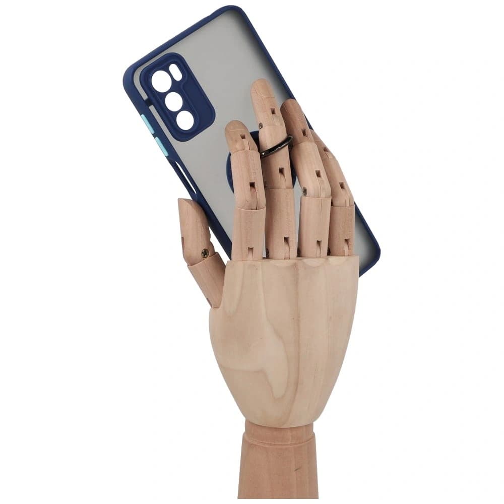 Etui s úchytem na prst Bizon Case Hybrid Ring pro Motorola Moto G42 kouřové s modrým rámečkem - 8