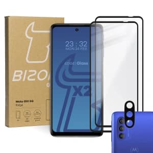 Bizon Glass Edge tempered glass - [2 PACK] + lens protection Moto G51 5G black