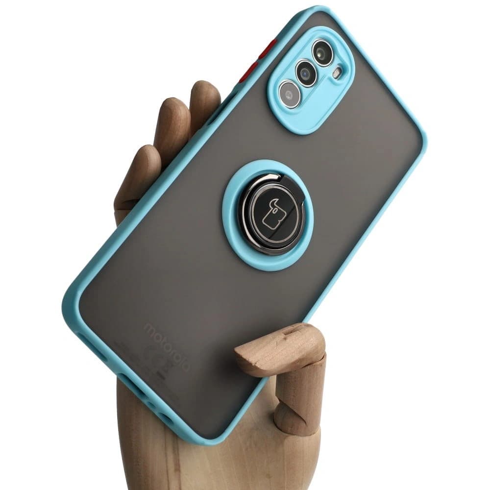 Bizon Case Hybrid Ring Motorola Moto G52 / G82 rauchig mit einem hellblauen Rahmen - 1