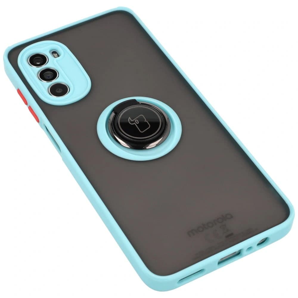 Bizon Case Hybrid Ring Motorola Moto G52 / G82 rauchig mit einem hellblauen Rahmen - 4