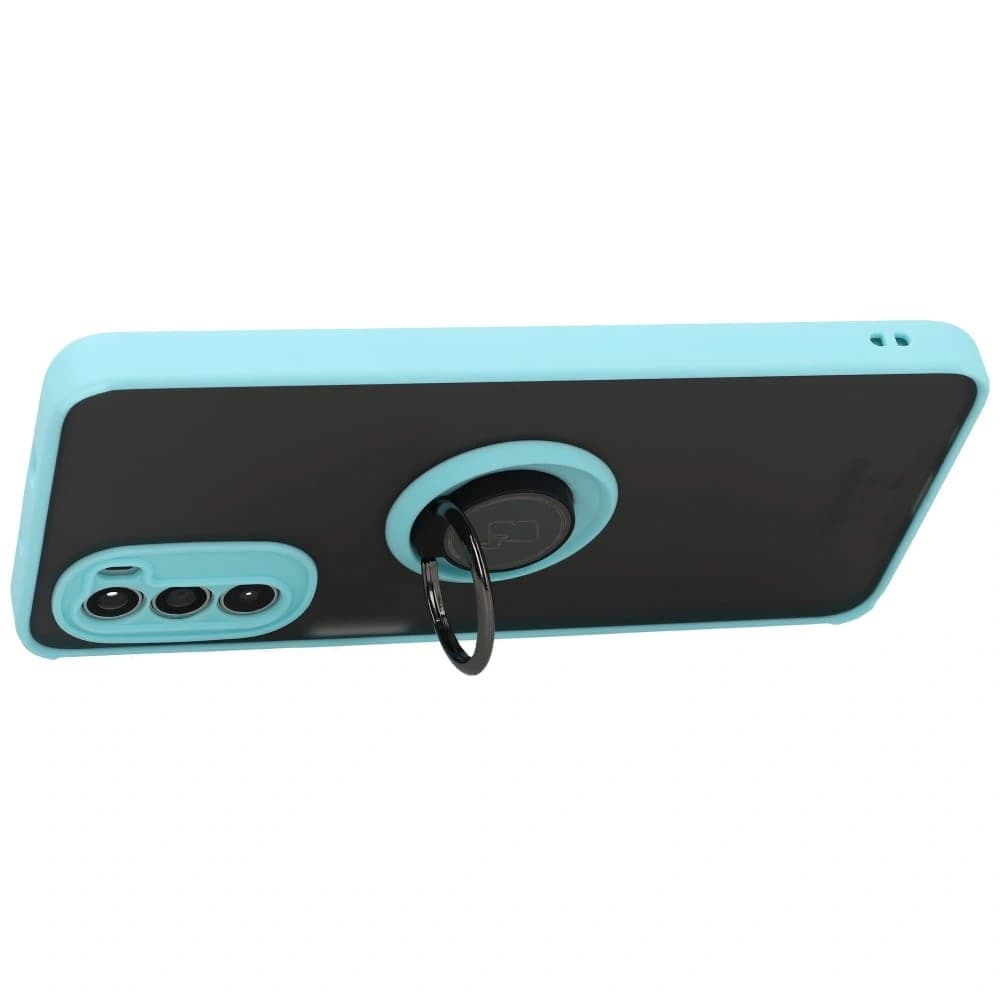 Bizon Case Hybrid Ring Motorola Moto G52 / G82 rauchig mit einem hellblauen Rahmen - 5