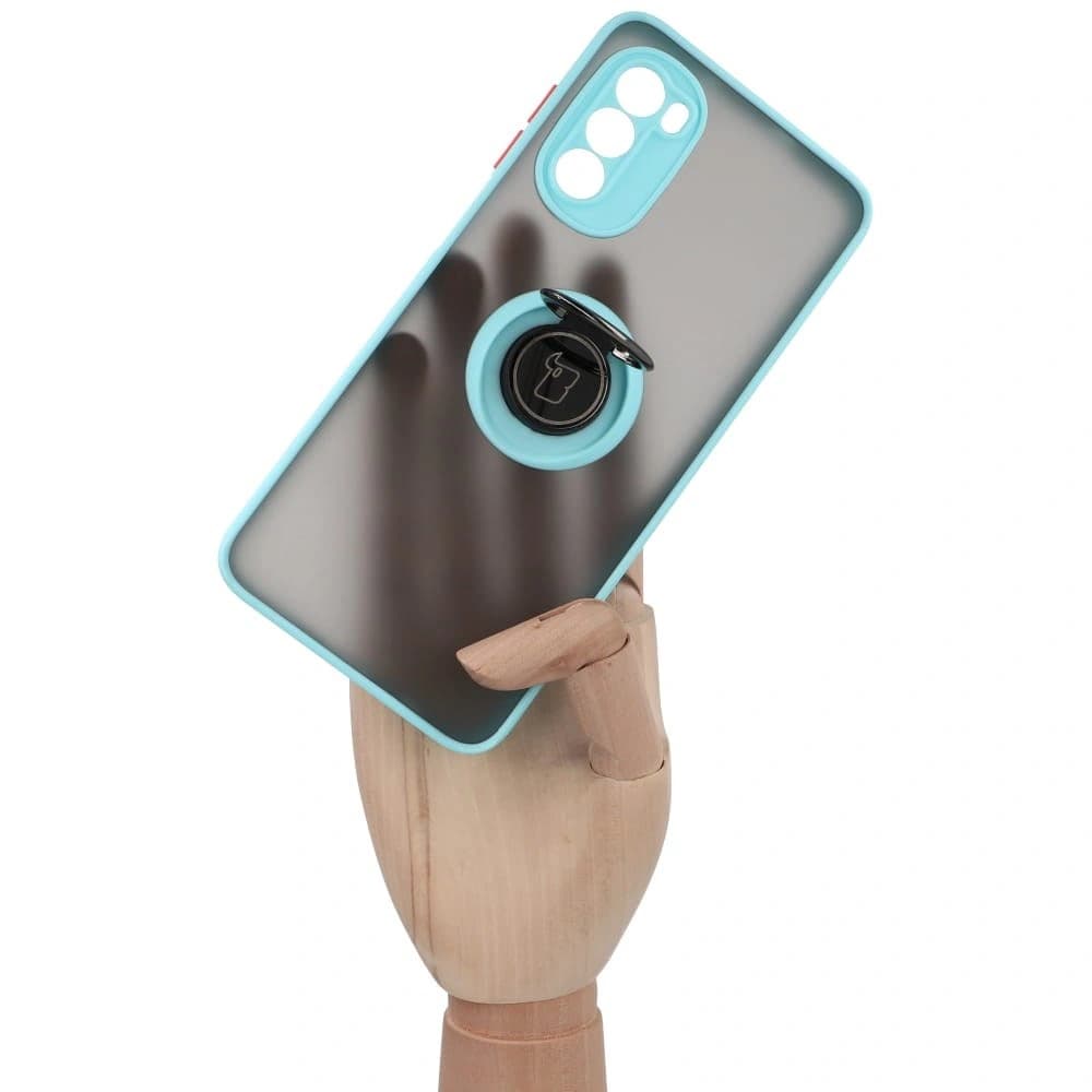 Bizon Case Hybrid Ring Motorola Moto G52 / G82 rauchig mit einem hellblauen Rahmen - 7