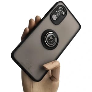 Etui z uchwytem na palec Bizon Case Hybrid Ring do Motorola Moto G52 / G82 przydymione z czarną ramką