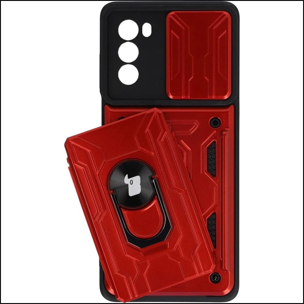 Bizon Case Camshield Card Slot Ring Moto G62 5G roșu - 4
