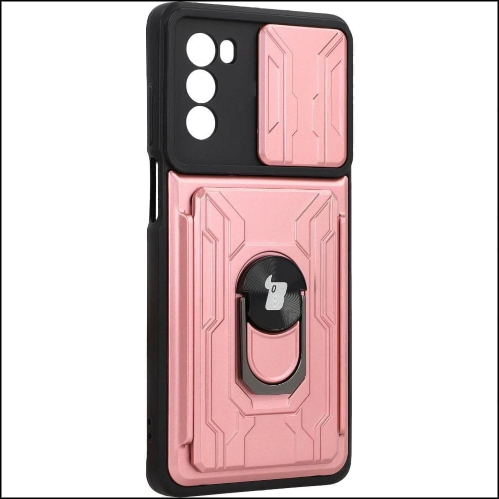 Etui Bizon Case Camshield Card Slot Ring do Moto G62 5G světle růžové - 2