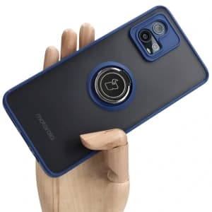 Etui z uchwytem na palec Bizon Case Hybrid Ring do Motorola Moto G72 przydymione z granatową ramką