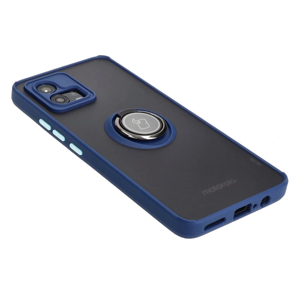 Etui s úchytem na prst Bizon Case Hybrid Ring pro Motorola Moto G72 kouřové s modrým rámem - 4