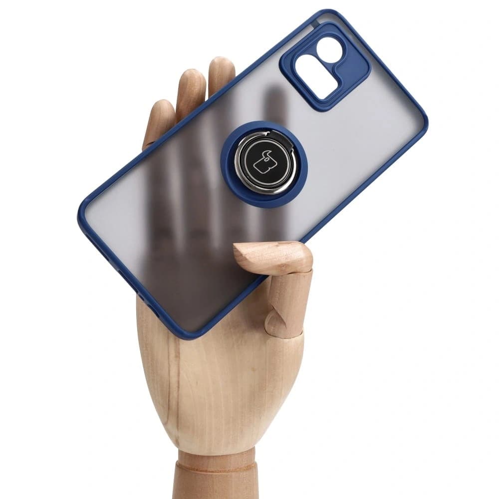 Etui s úchytem na prst Bizon Case Hybrid Ring pro Motorola Moto G72 kouřové s modrým rámem - 6