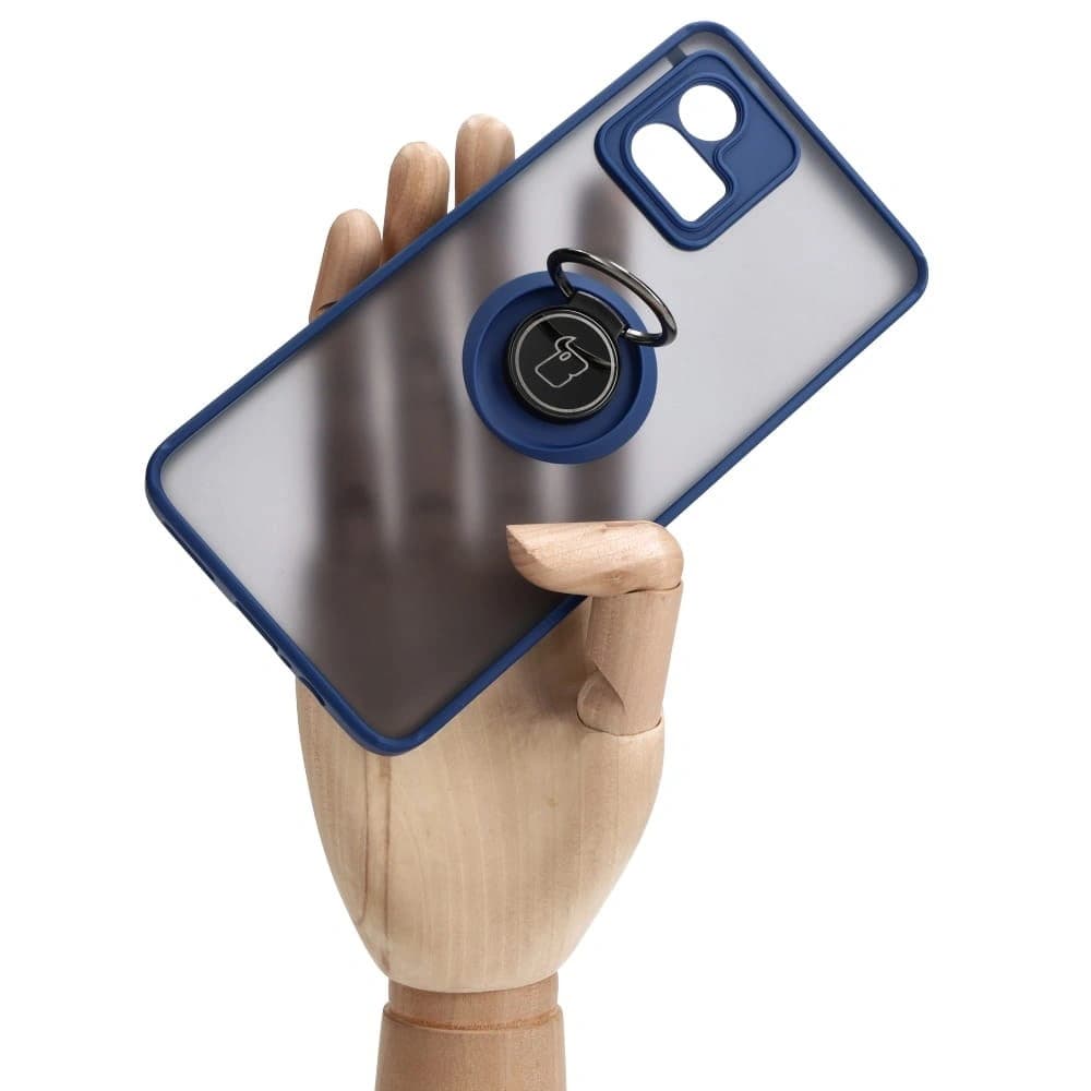Etui s úchytem na prst Bizon Case Hybrid Ring pro Motorola Moto G72 kouřové s modrým rámem - 7