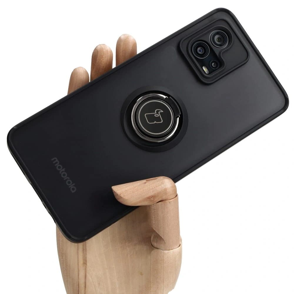 Etui s úchytem na palec Bizon Case Hybrid Ring pro Motorola Moto G72 kouřové s černým rámem - 1