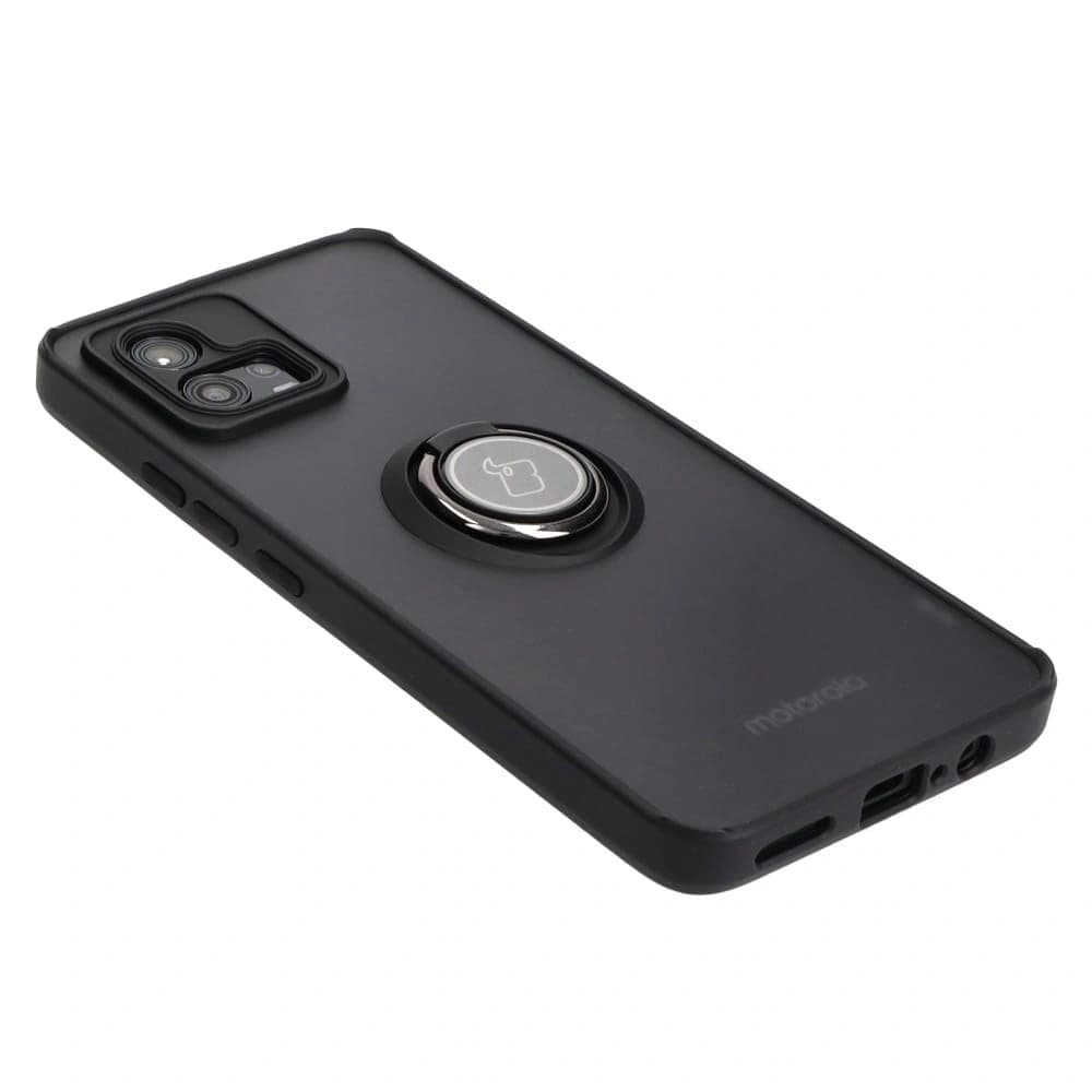Etui s úchytem na palec Bizon Case Hybrid Ring pro Motorola Moto G72 kouřové s černým rámem - 4