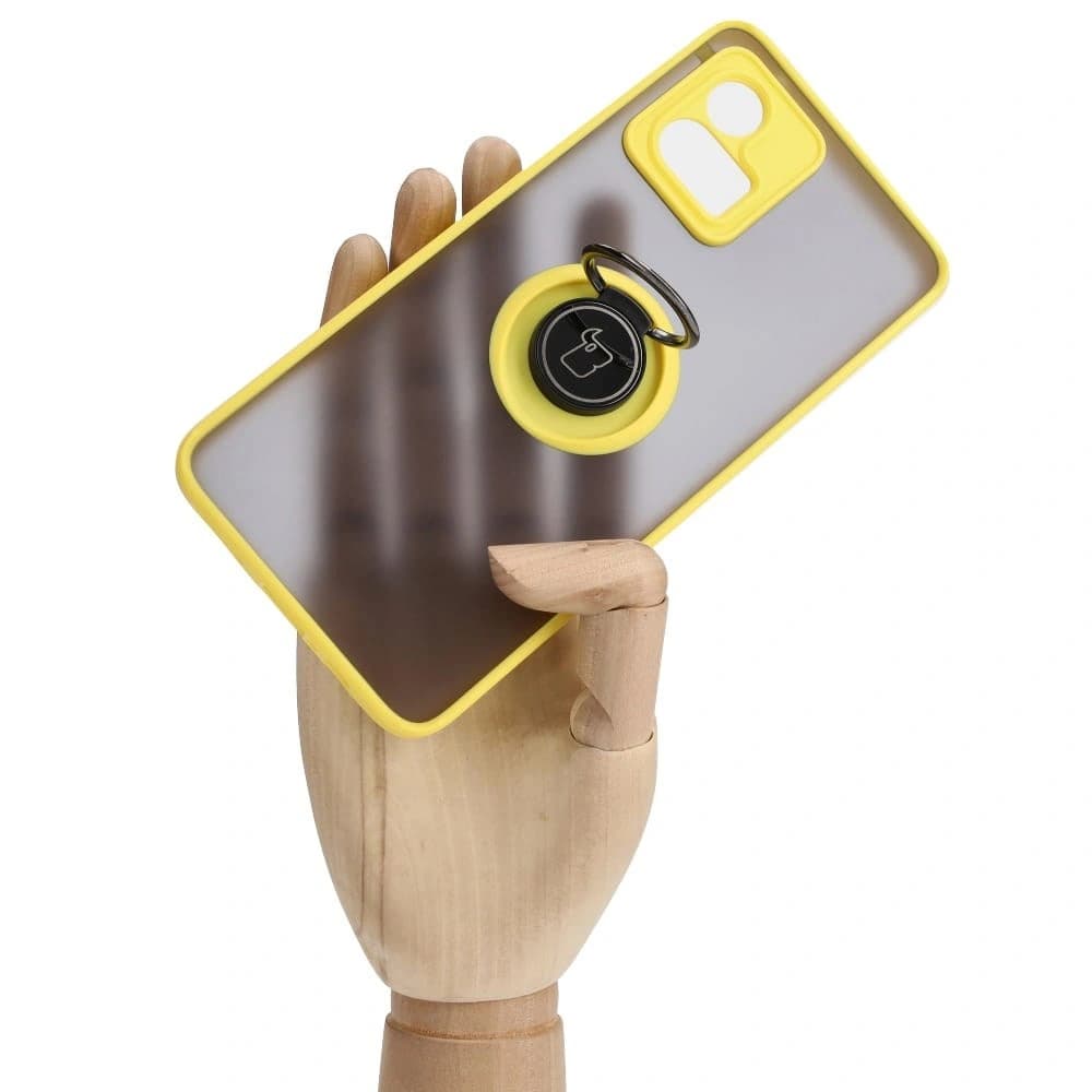 Etui s úchytem na prst Bizon Case Hybrid Ring pro Motorola Moto G72 kouřové se žlutým rámečkem - 7