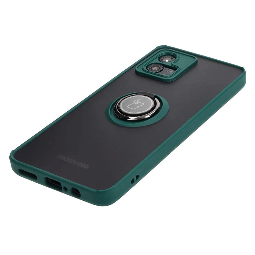 Etui z uchwytem na palec Bizon Case Hybrid Ring do Motorola Moto G72 przydymione z ciemnozieloną ramką - 3
