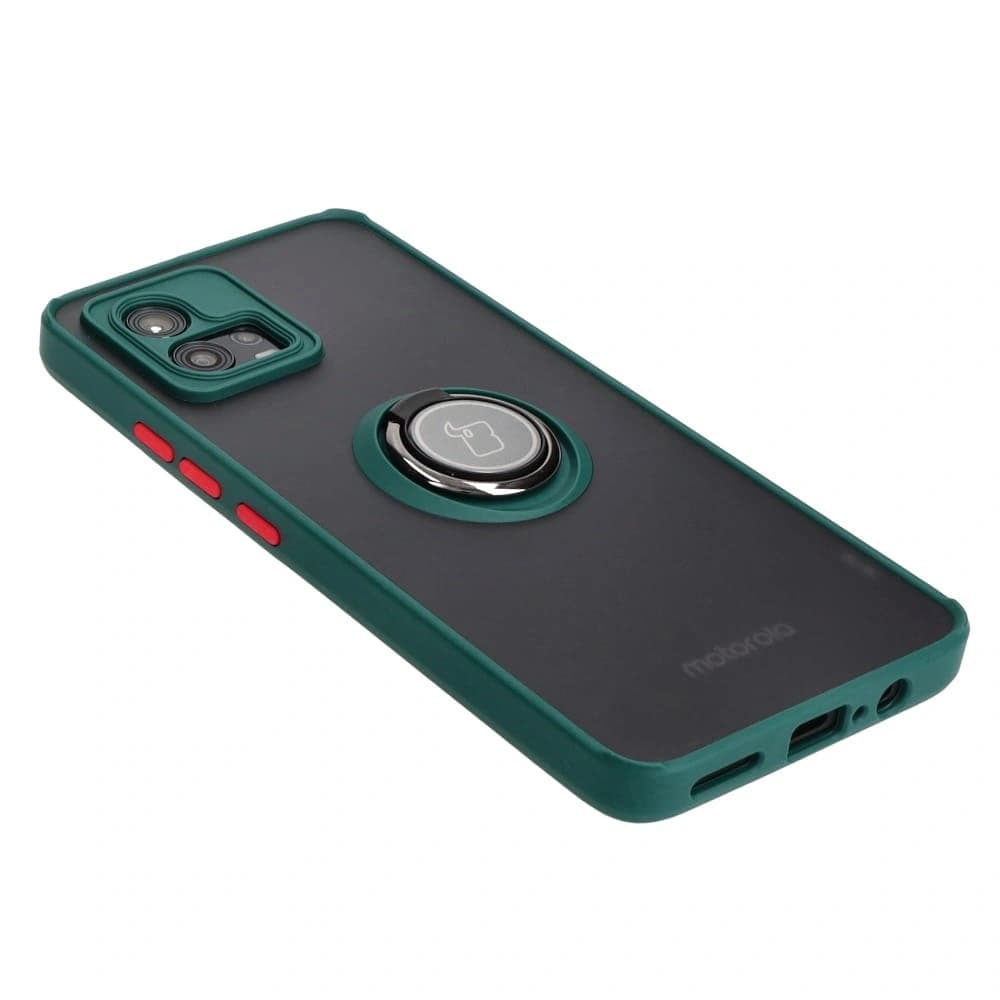 Etui z uchwytem na palec Bizon Case Hybrid Ring do Motorola Moto G72 przydymione z ciemnozieloną ramką - 4