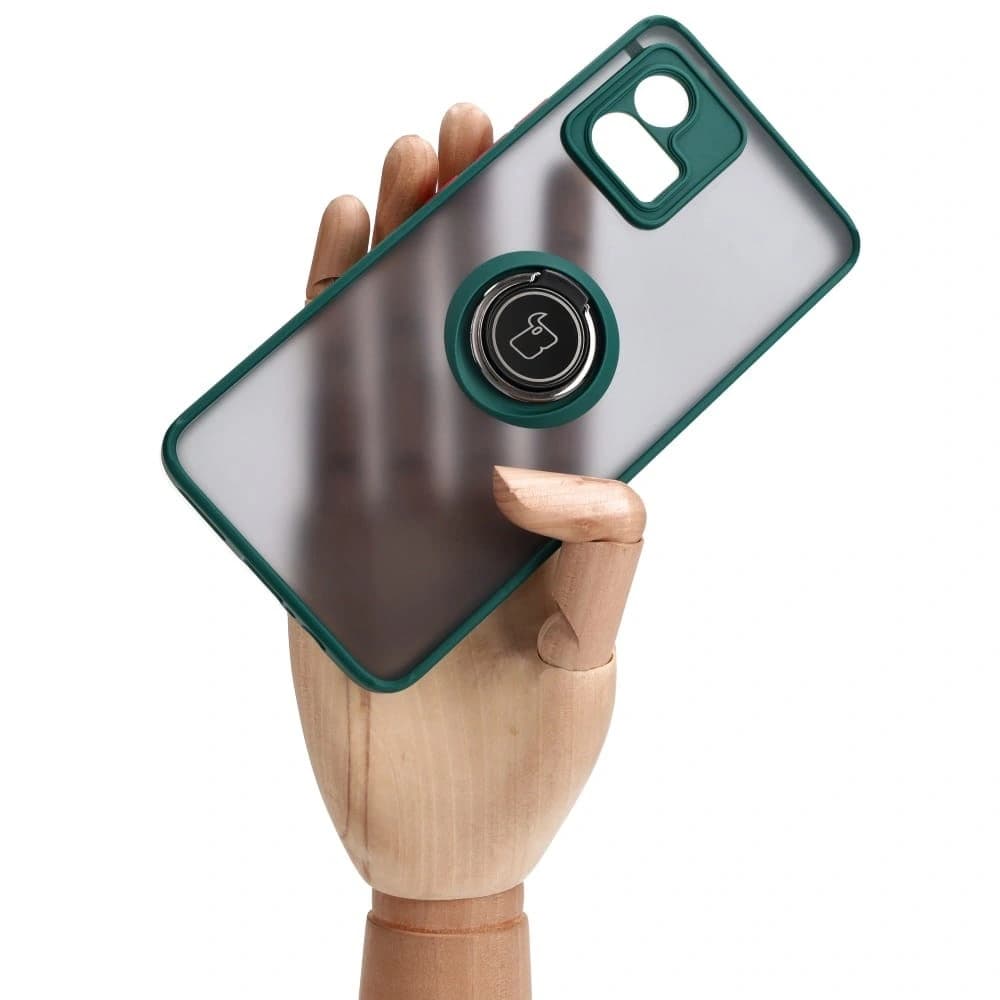 Etui z uchwytem na palec Bizon Case Hybrid Ring do Motorola Moto G72 przydymione z ciemnozieloną ramką - 6