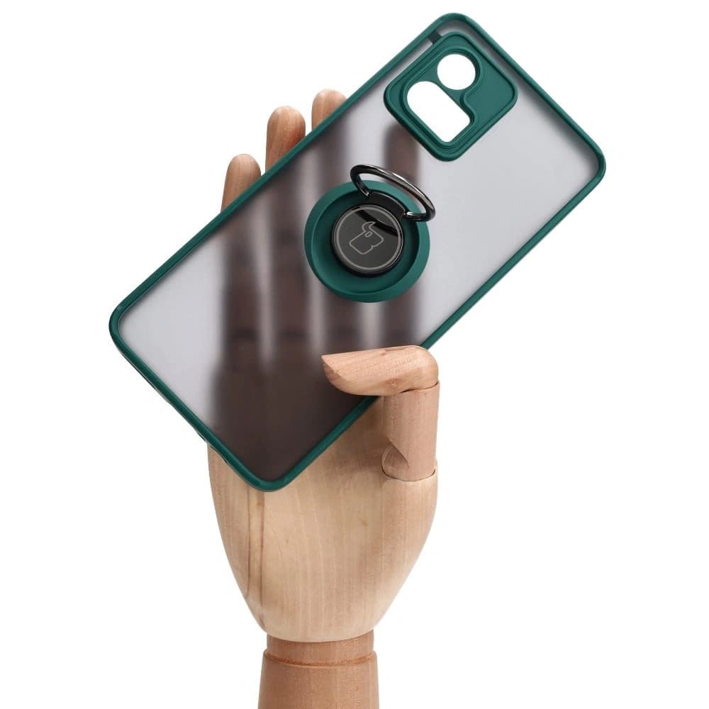 Etui z uchwytem na palec Bizon Case Hybrid Ring do Motorola Moto G72 przydymione z ciemnozieloną ramką - 7