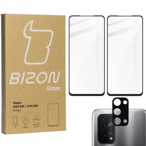 Szkło hartowane Bizon Glass Edge - [2 PACK] + ochrona na obiektyw Oppo A54 5G / A74 5G czarne