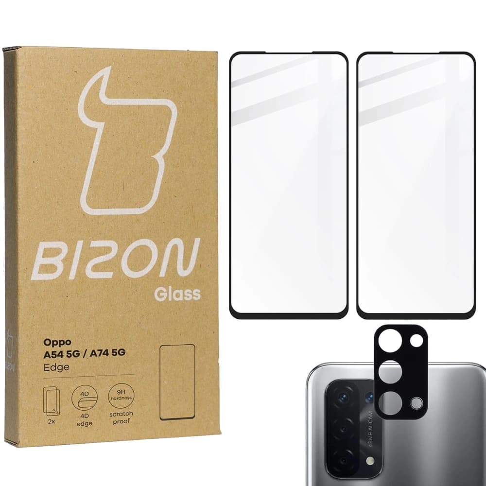 Bizon Glass Edge tempered glass - [2 PACK] + lens protection Oppo A54 5G / A74 5G black - 1