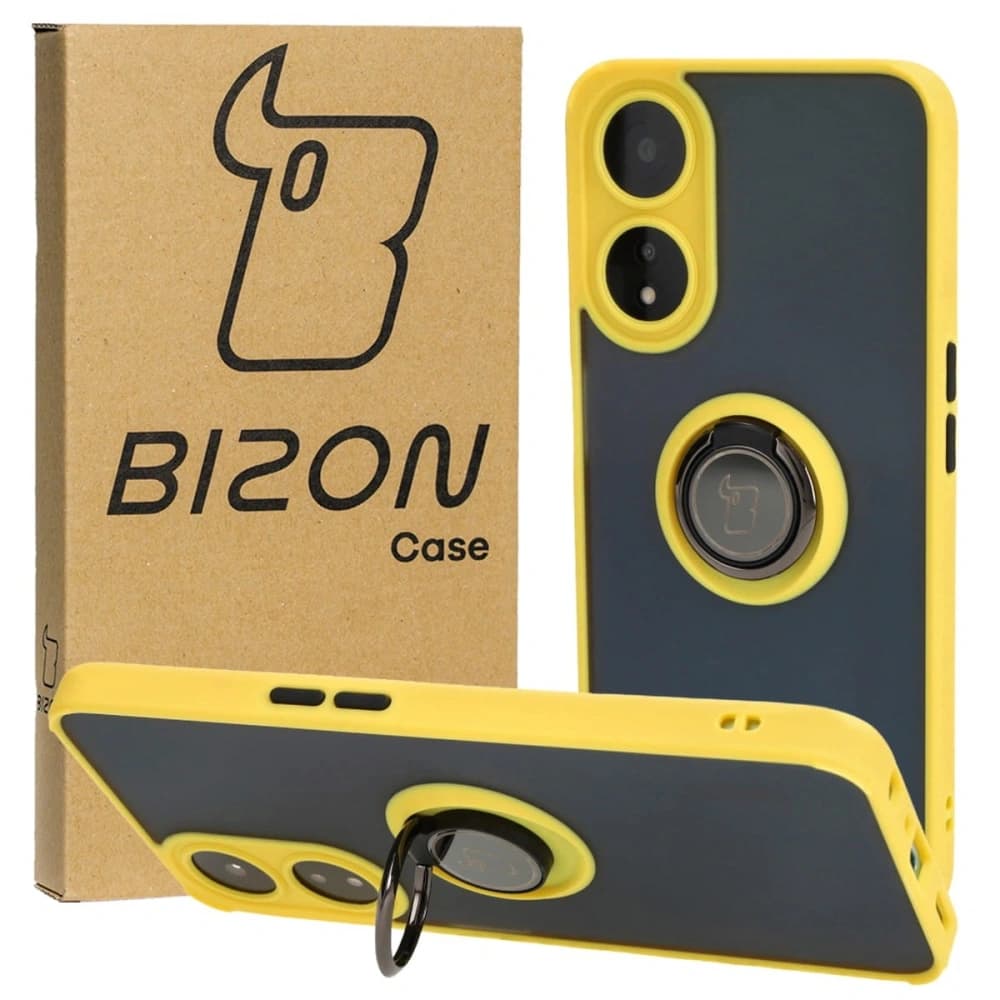 Bizon Case Hybrid Ring Oppo A78 5G smoky with a yellow frame - 1