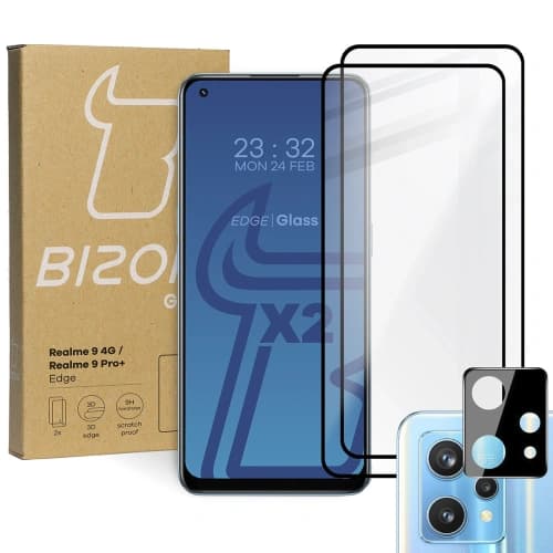 Bizon Glass Edge tempered glass - [2 PACK] + lens protection Realme 9 4G / Realme 9 Pro+ black