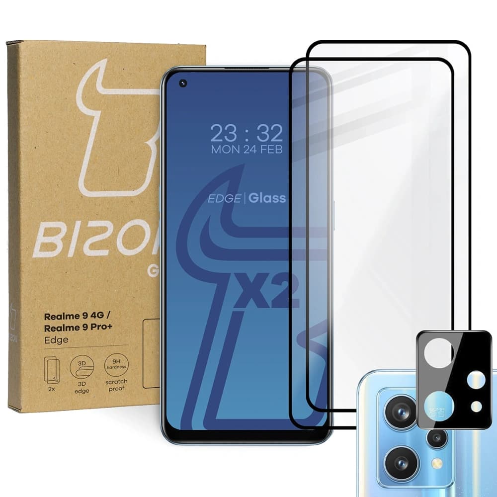 Bizon Glass Edge tempered glass - [2 PACK] + lens protection Realme 9 4G / Realme 9 Pro+ black - 1