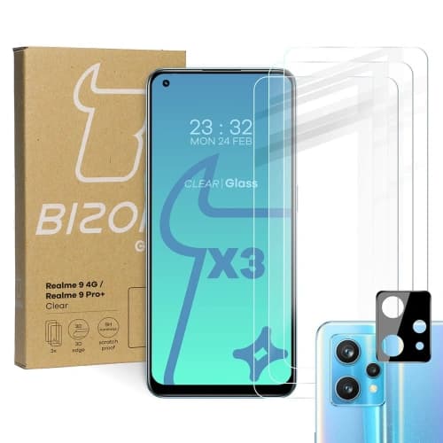 Bizon Glass Clear tempered glass - 3 pcs. + lens glass Realme 9 4G / Realme 9 Pro+