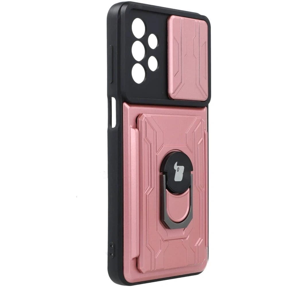 Etui Bizon Case Camshield Card Slot Ring do Galaxy A23 5G / 4G, jasnoróżowe - 2