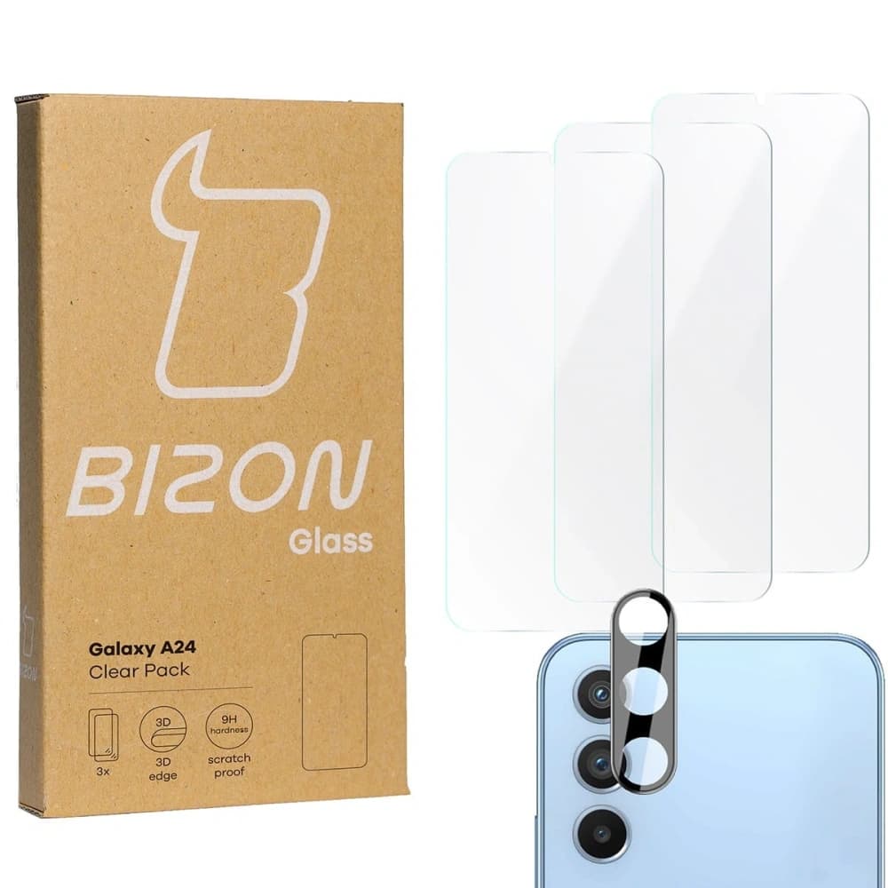 BIZON Clear Pack 3x Bildschirmglas + Kameraglas Samsung Galaxy A24 - 1