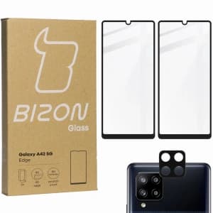 2x szkło hartowane Bizon Glass Edge + ochrona na obiektyw Samsung Galaxy A42 5G czarne
