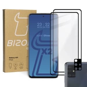 2x szkło hartowane Bizon Glass Edge + ochrona na obiektyw Samsung Galaxy A51 czarne