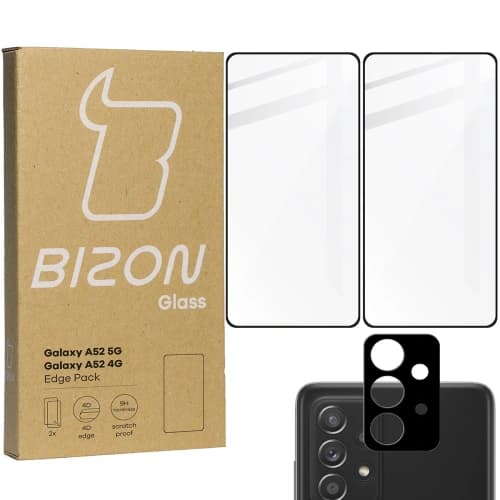 Tvrdé sklo Bizon Glass Edge - [2 PACK] + ochrana na objektiv Samsung Galaxy A52s 5G A52 4G/5G černé