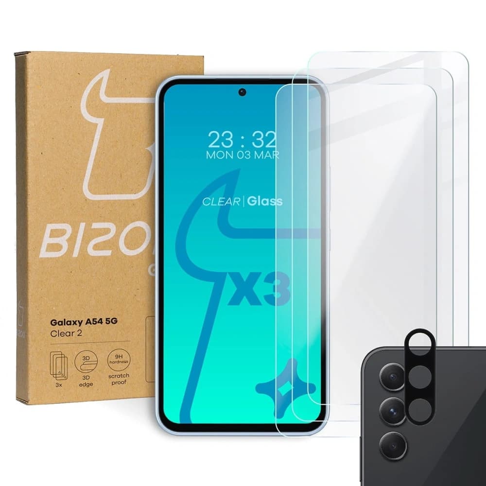 BIZON Klar 2 3x Bildschirmglas + Kameraglas Samsung Galaxy A54 5G - 1